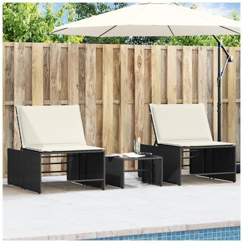 Lettini Prendisole 2 pz con Tavolino Nero in Polyrattan - Foto 2