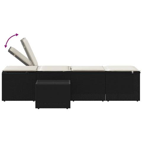 Lettini Prendisole 2 pz con Tavolino Nero in Polyrattan - Foto 9