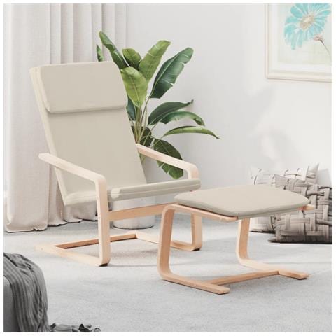 Poltrona Relax con Poggiapiedi Crema in Tessuto - Foto 2