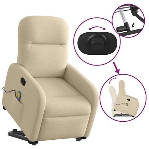 Poltrona Alzapersona Massaggiante Reclinabile Crema in Tessuto - Foto 9