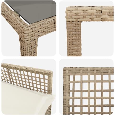 Set da pranzo da giardino 9 pezzi con cuscini beige in polyrattan - Foto 9