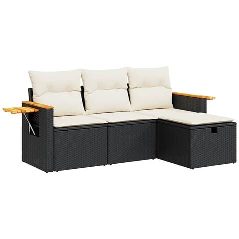 Set Divani da Giardino 4 pz con Cuscini Nero in Polyrattan - Foto 1