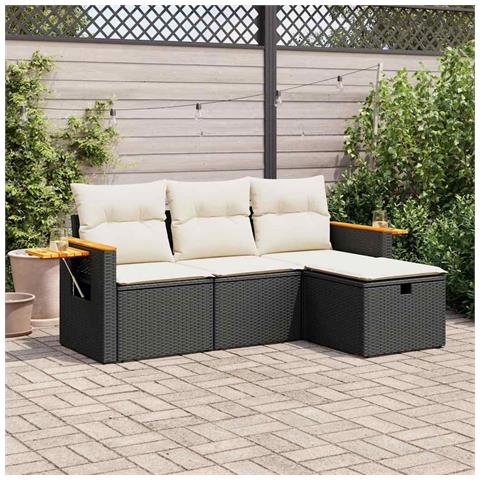 Set Divani da Giardino 4 pz con Cuscini Nero in Polyrattan - Foto 2