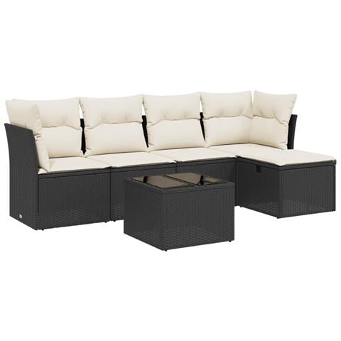 Set Divano da Giardino 6 pz con Cuscini Nero in Polyrattan - Foto 1