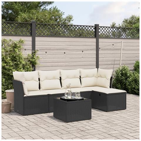 Set Divano da Giardino 6 pz con Cuscini Nero in Polyrattan - Foto 2
