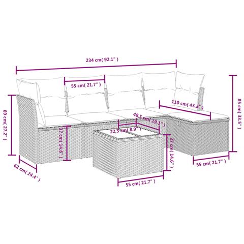 Set Divano da Giardino 6 pz con Cuscini Nero in Polyrattan - Foto 4