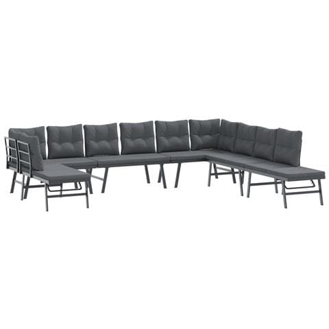 Set Panche Giardino Cuscini 7pz Nere Acciaio Verniciato Polvere - Foto 1