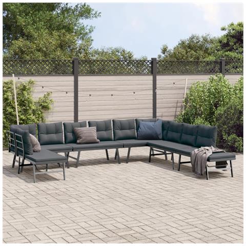 Set Panche Giardino Cuscini 7pz Nere Acciaio Verniciato Polvere - Foto 2