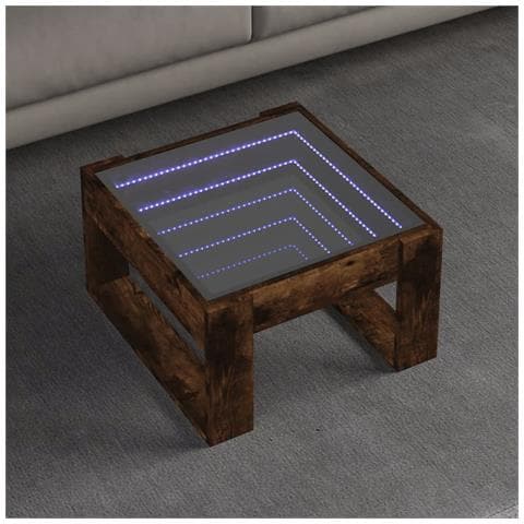 Tavolino da Salotto con LED Infinity Rovere Fumo 50x53x30 cm - Foto 2