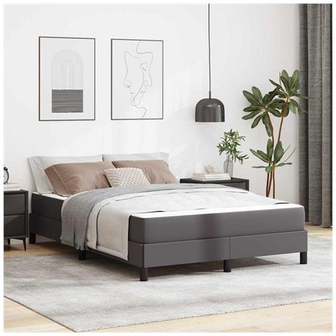Letto con materasso Grigio 140 x 200 cm Pelle sintetica - Foto 2
