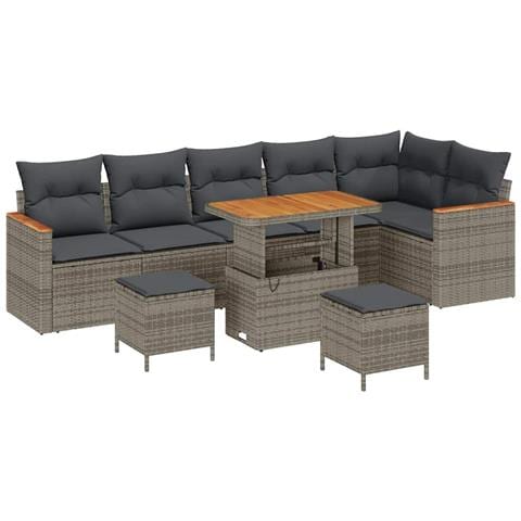 Set Divano da Giardino con cuscino 9 pcs Grigio Poly Rattan - Foto 1