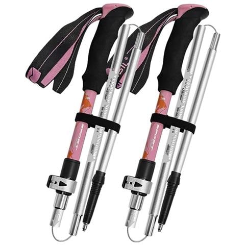Set Di Bastoncini Da Trekking Pro A 5 Sezioni: Lega Di Alluminio, Pieghevoli, Estensibili Per Escursioni E Avventure All'aperto Pink - Foto 1