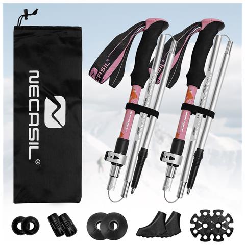 Set Di Bastoncini Da Trekking Pro A 5 Sezioni: Lega Di Alluminio, Pieghevoli, Estensibili Per Escursioni E Avventure All'aperto Pink - Foto 2