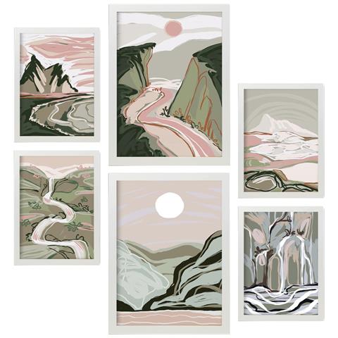 Set Di 6 Stampe Natura Complessa 1 In Sfondi Astratti Dipinti Decorativi Estetici Per Il Tuo Soggiorno, Camera Da Letto, Casa A3 & A4 Cornice Bianca - Foto 1