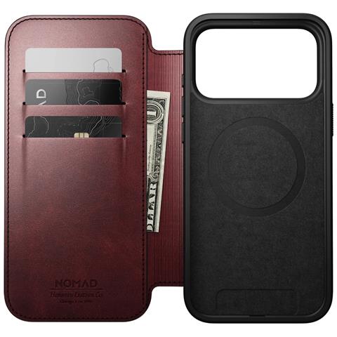 Custodia A Portafoglio Per Iphone 17 Pro Max Magsafe In Pelle Horween Serie Modern, Bordeaux - Foto 2