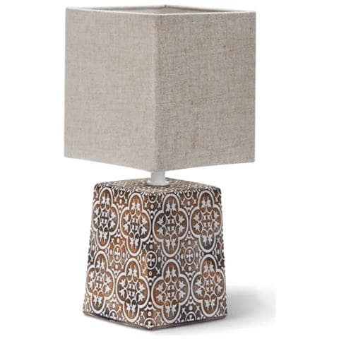 Lampada Da Tavolo E14 Ceramica Marrone | Paralume Tessuto | H35cm - Foto 1