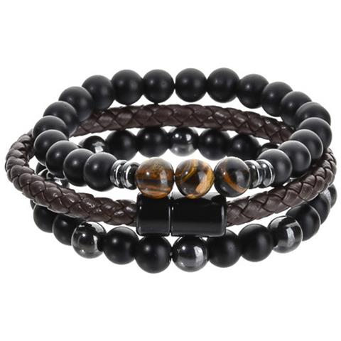 Set Di 3 Braccialetti Occhio Di Tigre, Zircone Oro E Pietra Vulcanica - Stile Punk - Foto 1