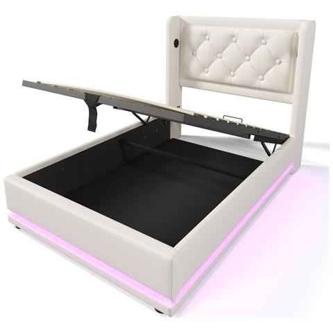 Letto Con Testiera Capitonné, Ricarica Usb E Illuminazione Led - Foto 2