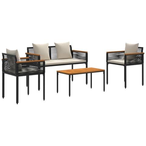 Set di Mobili da Esterno 4 pcs Nero e Bianco Crema Rattan in PE - Foto 1