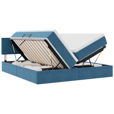 Letto con luci a strisce a LED Blu Scuro 200 x 200 cm Velluto - Foto 1