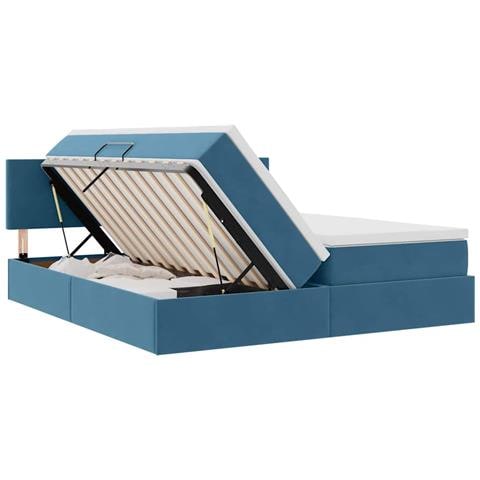 Letto con luci a strisce a LED Blu Scuro 200 x 200 cm Velluto - Foto 9
