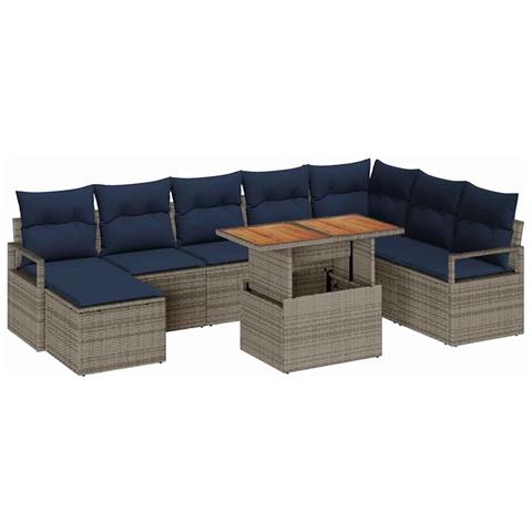 Set da Pranzo per Giardino con cuscino 9 pcs Grigio e Blu Navy - Foto 1