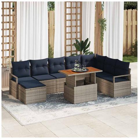 Set da Pranzo per Giardino con cuscino 9 pcs Grigio e Blu Navy - Foto 2