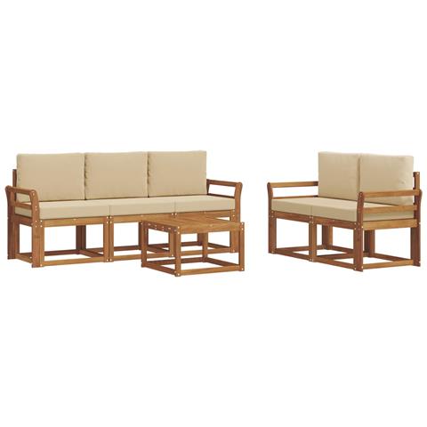 Set di divani da esterno con cuscino 6 pcs Naturale e Beige - Foto 1