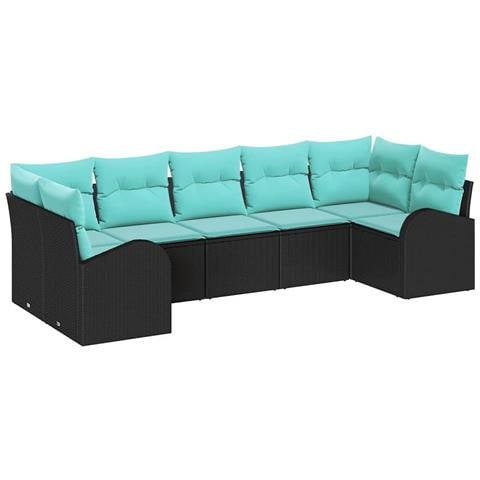 Set Divano da Giardino 7 pcs Nero e Turchese polyrattan - Foto 1