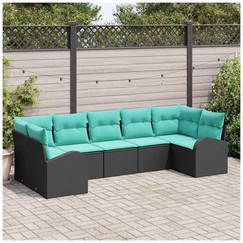 Set Divano da Giardino 7 pcs Nero e Turchese polyrattan - Foto 2