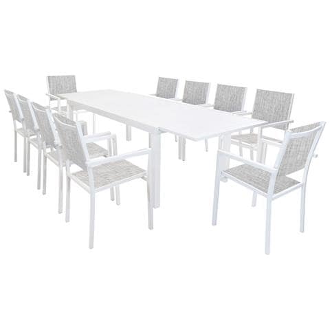 Set Tavolo Giardino Rettangolare Allungabile 200/300 X 100 Con 10 Poltrone In Alluminio Bianco Da Esterno Giardino - Foto 1