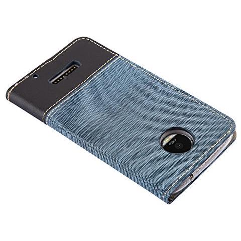 Custodia Compatibile Con Motorola Moto Z In Blu Scuro Nero - Coperchio Protettiva Con Chiusura Magnetica, Funzione Stand E Tasca Per Le Carte - Foto 2