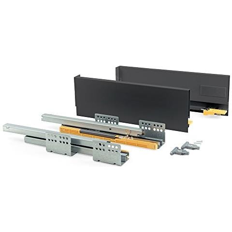 Kit Cassetto Cucina O Bagno Con Guide Ad Estrazione Totale E Chiusura Soft, Altezza 138mm E Profondità 500mm, Grigio Antracite - Foto 1