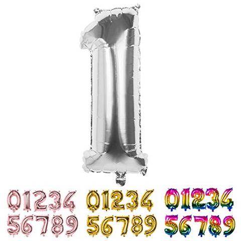 Palloncino Mylar Numero '1' (36cm), Argento, Colore Silver, 36 Cm, 22011 - Foto 1