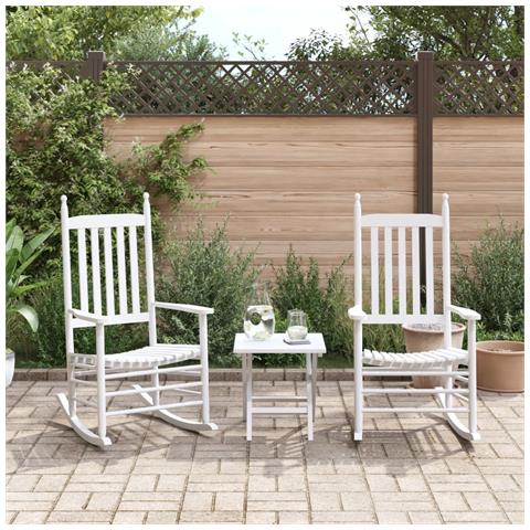 Sedie A Dondolo Sedute Curve 2 Pz Bianche Legno Massello Abete - Foto 3