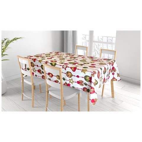 Tovaglia Natalizia Cucina Soggiorno In 100% Cotone Disegno Addobbi 140x140 Addobbi - Foto 5