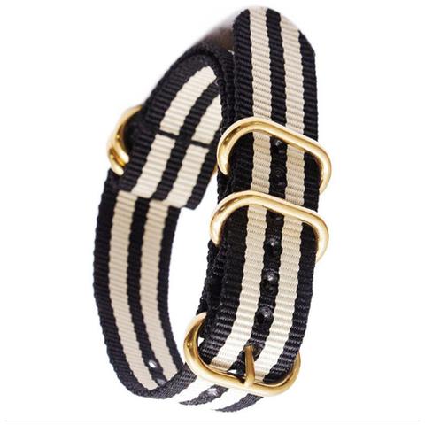 Cinturino In Nylon Con Fibbia Ovale Dorata Black+white 18 Mm - Foto 2