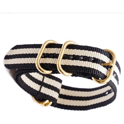 Cinturino In Nylon Con Fibbia Ovale Dorata Black+white 18 Mm - Foto 4