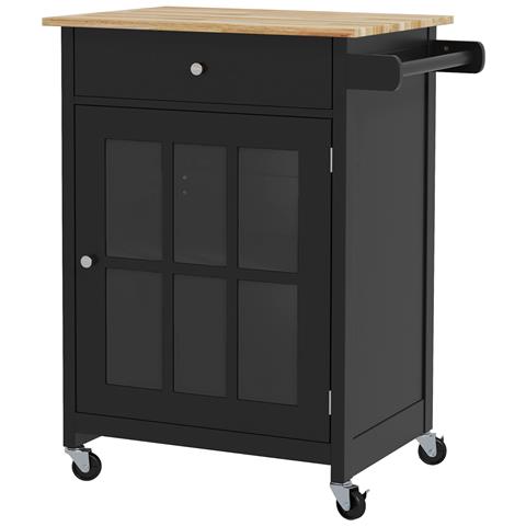 Carrello Cucina con Cassetto, Armadietto Regolabile e Portasciugamani, in Legno, 67x48x86.5 cm, Nero e Rovere - Foto 1