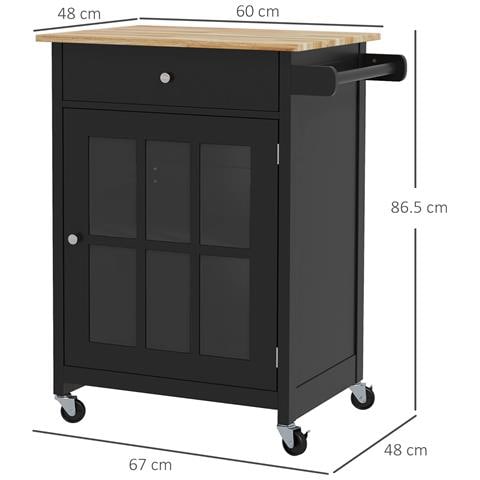 Carrello Cucina con Cassetto, Armadietto Regolabile e Portasciugamani, in Legno, 67x48x86.5 cm, Nero e Rovere - Foto 2