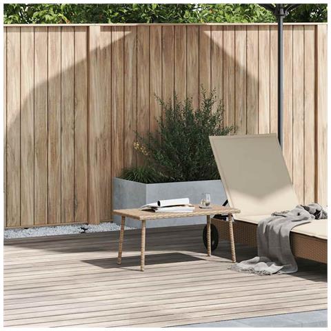 Tavolino Da Giardino Rettangolare Beige 80x40x37 Cm Polyrattan - Foto 2
