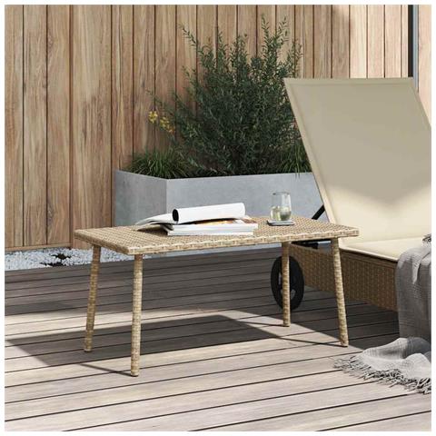 Tavolino Da Giardino Rettangolare Beige 80x40x37 Cm Polyrattan - Foto 3