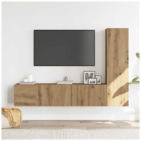 Mobili Tv A Parete 3 Pz Rovere Artigianale In Legno Multistrato - Foto 3