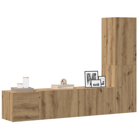 Mobili Tv A Parete 3 Pz Rovere Artigianale In Legno Multistrato - Foto 1