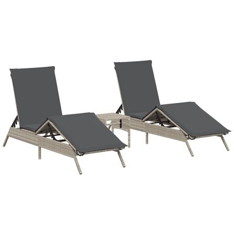 Lettini Prendisole 2pz con Tavolino Grigio Chiaro in Polyrattan - Foto 1