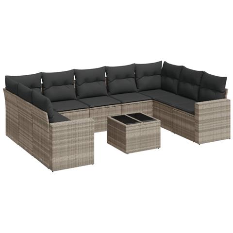 Set Divano Giardino 10 pz con Cuscini Grigio Chiaro Polyrattan - Foto 1