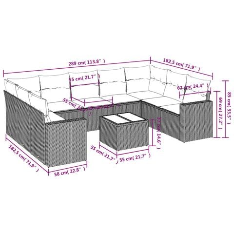 Set Divano Giardino 10 pz con Cuscini Grigio Chiaro Polyrattan - Foto 3