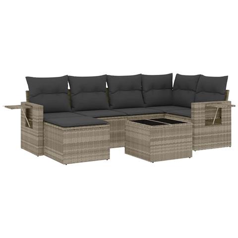 Set Divani da Giardino 7pz con Cuscini Grigio Chiaro Polyrattan - Foto 1