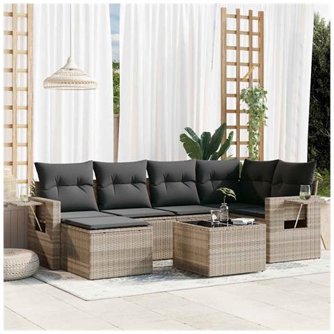 Set Divani da Giardino 7pz con Cuscini Grigio Chiaro Polyrattan - Foto 2