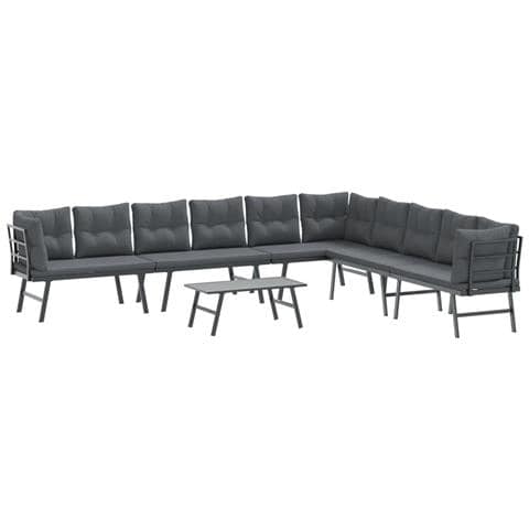Set Panche Giardino Cuscini 5pz Nere Acciaio Verniciato Polvere - Foto 1